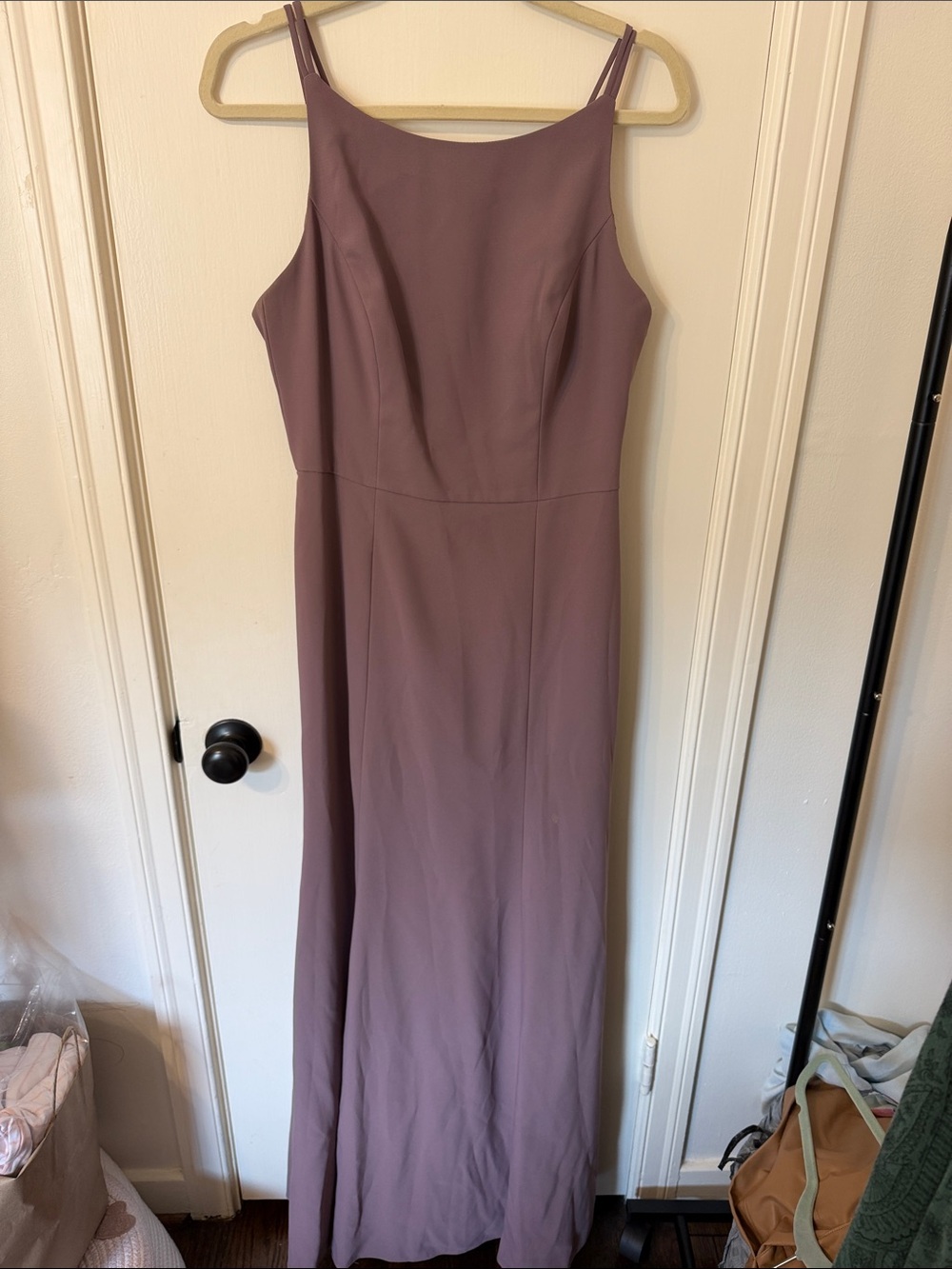 After Six size 8 Mauve “French truffle” Spaghetti-Strap Maxi Dress